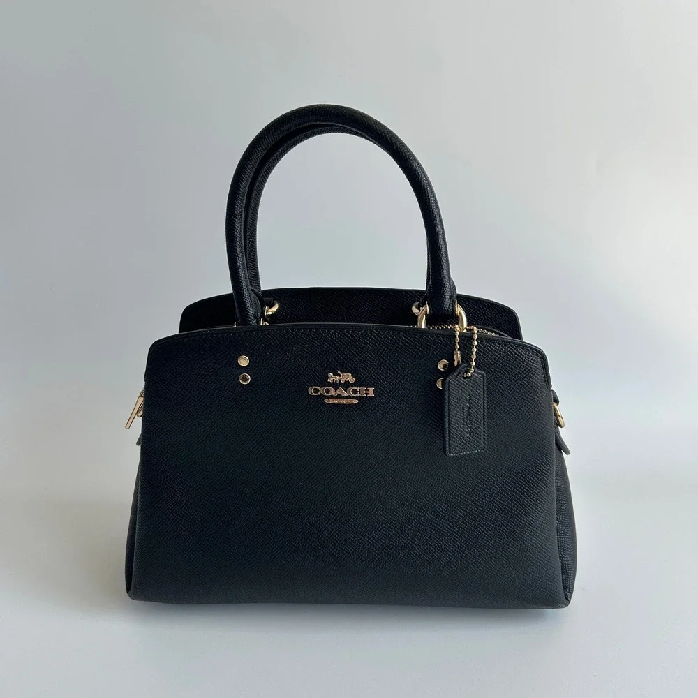 Coach Lillie Carryall Black Crossgrain Leather Satchel Excellent